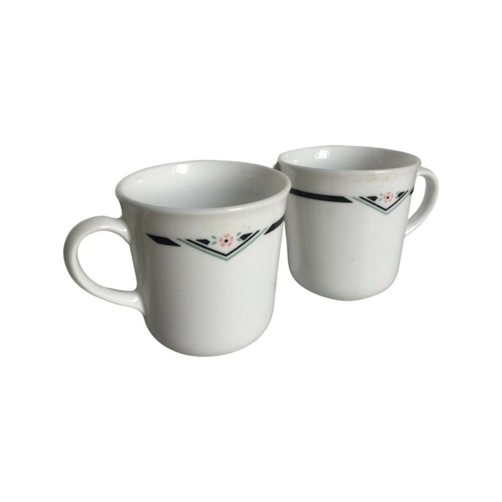 Two (2) Corelle Zenith Coffee Cup Mugs - 8 oz. Microwave Safe Cocoa Container